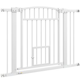 30"-41" Extra Wide Walk Through Dog Gate w/ Cat Door, 3-Inch & 5.5-Inch Extension Kits, 30" High