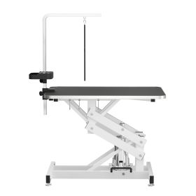 "Heavy-Duty Hydraulic Dog Grooming Table with Anti-Static Top, Adjustable Z-Lift (21"-36"), Armrests, Leash Covers, Tool Organizers, Hooks