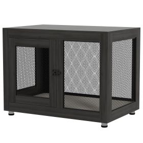 Pet Crate End Table with Water-resistant Cushion or Large Medium Dogs, Black
