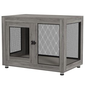 Pet Crate End Table with Water-resistant Cushion or Large Medium Dogs, Grey